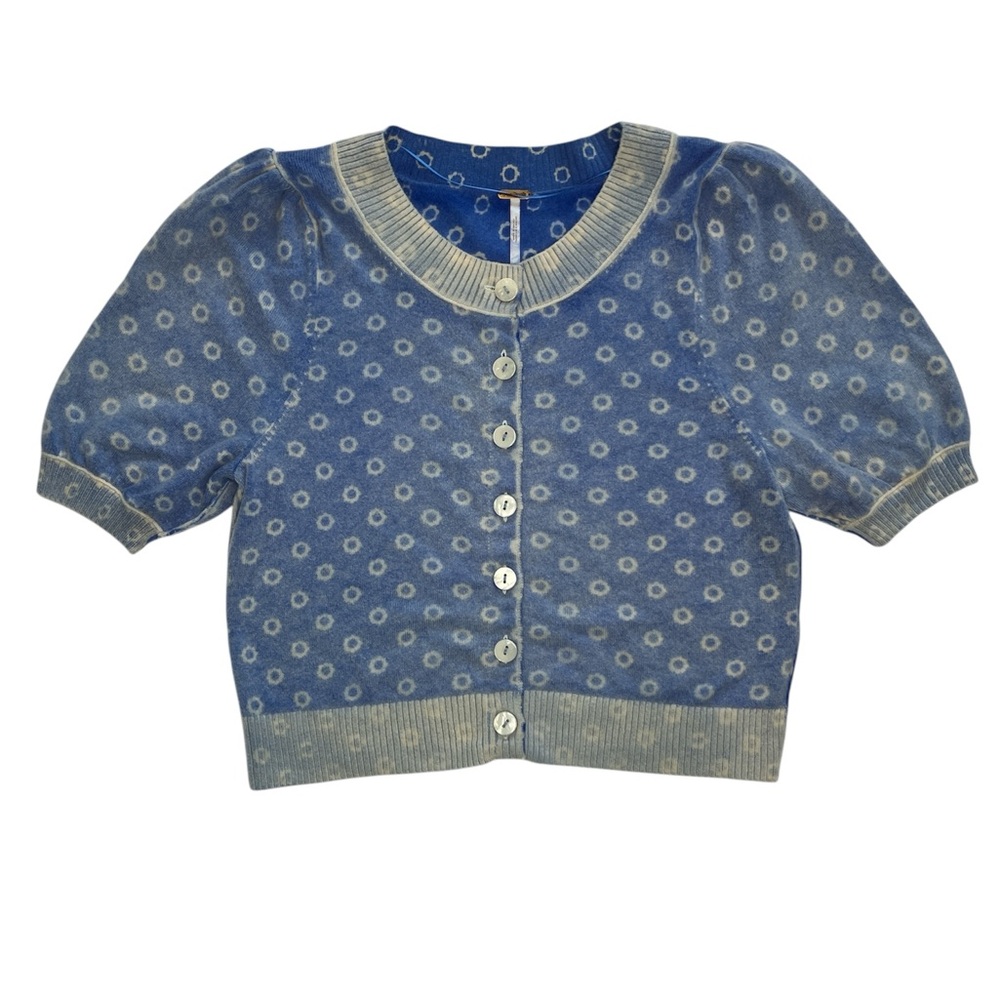 Free People Isla Wool + Cashmere Cardigan Medium Blue Dots